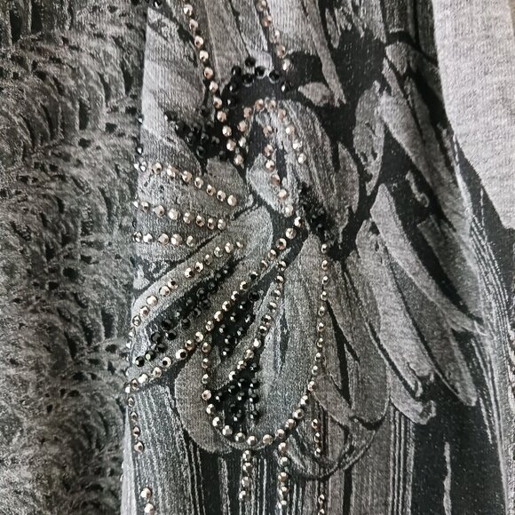 La Madona Cardigan Grey Black Beads Size 1XL Graphic Whimsical - Picture 2 of 5